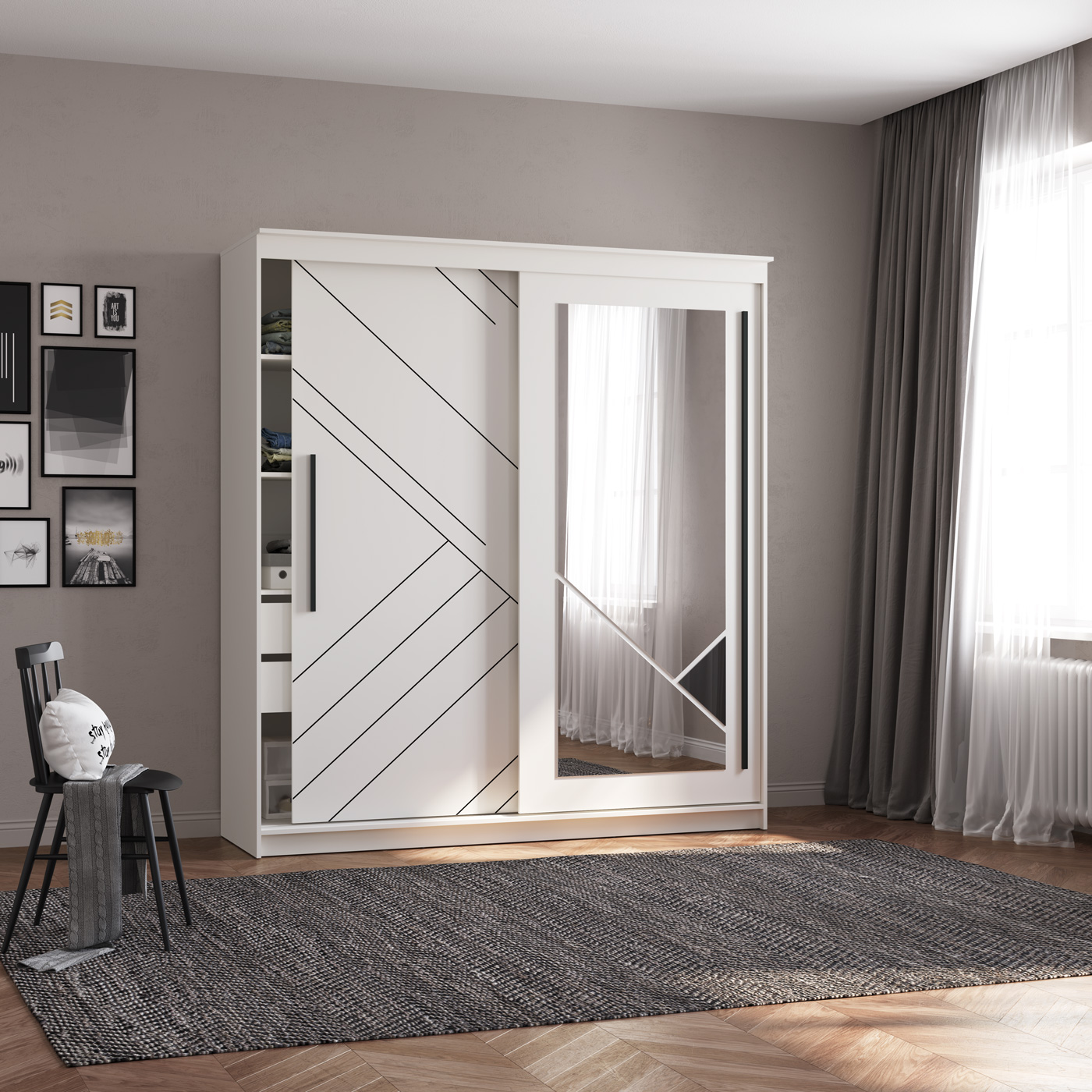 Шкаф купе "Марко" Белый/профиль Masa Decor черный